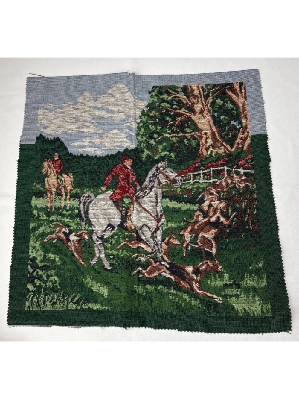 Fox Hunt Needlepoint Tapestry Equine Hounds Scene 19"x18" Vintage